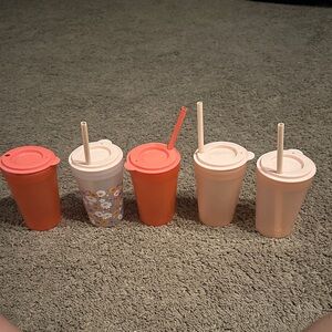 Set of 5 Colorful Reusable Cups with Lids and Straws
